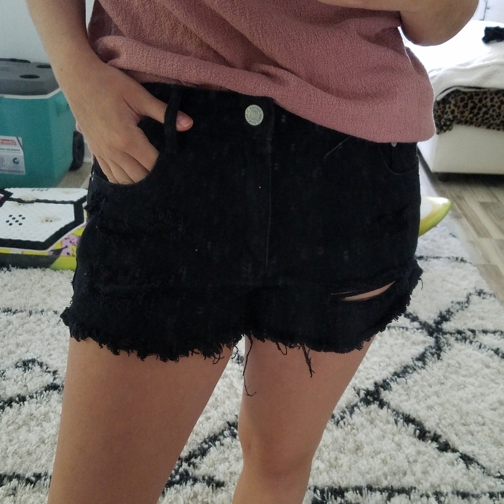 Forever 21 Jet black distressed shorts